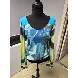 Custo Barcelona's iconic multi-patterned, "mixed-media" graphic top